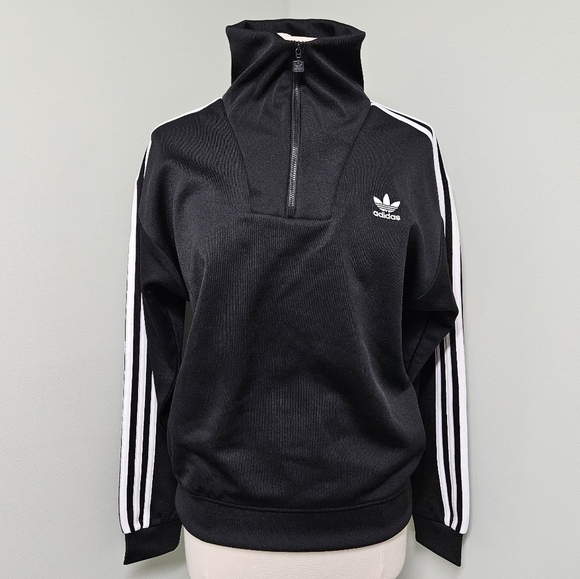 Adidas Adicolor Funnel Neck Track Top Pullover Black Qtr Zip Jacket Small NWT - Picture 10 of 16